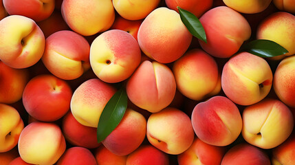 Ripe peaches background. Peaches on the market
