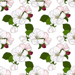Apple blossom. Time for love and romance. Seamless pattern
