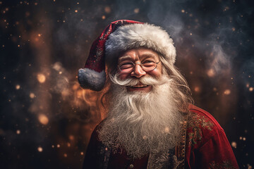 Portrait of  Santa Claus in the Night with a magic sparkle, smokey background, fairytale-like. Generative AI © RisingSun