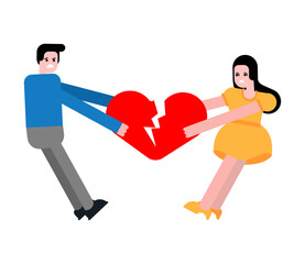 Couple and broken heart. End of love relationship. Family divorce concept.