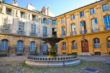The medieval drinking fountain in the centre of Albertas Square in Aix-en-Provence, France.