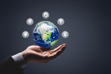 Businessmen hand holding Earth globe