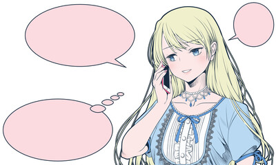 スマホで電話をかける若い女性・自嘲（テキスト入力用フレーム付き）