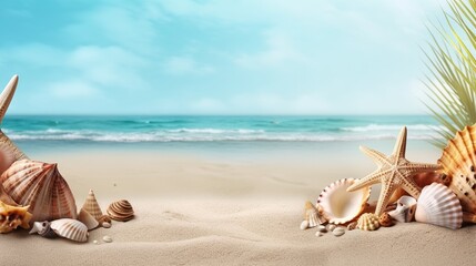 Fototapeta na wymiar Beach Themed Background with Empty Copy Space for Your Message