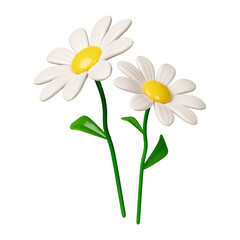 3d chamomile flower. icon isolated on white background. 3d rendering illustration. Clipping path.