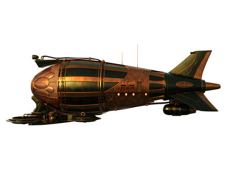 3d render Steampunk flying ship aircraft 