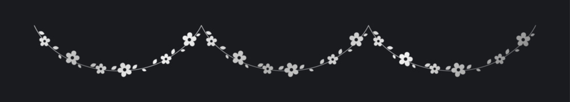 Silver hanging flower garland vector illustration. Simple gold floral botanical design elements for spring.