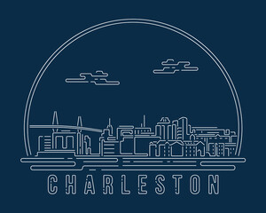 Obraz premium Charleston, South Carolin - Cityscape with white abstract line corner curve modern style on dark blue background, building skyline city vector illustration design