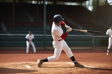 Fototapeta na wymiar baseball player swinging his bat at thrown pitch