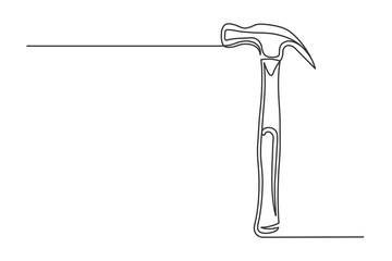 Continuous one line hammer. Vintage hammer isolated on a white background. Carpentry concept. Vector illustration
