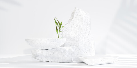 Minimal product placement background. Terrazzo marble podium display for product presentation. 3d illustration