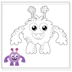 Coloring book for kids, cartoon monsters, aliens. Vector illustration on a white background