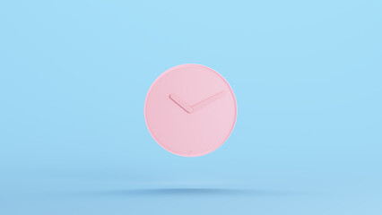 Pink Clock Face Wall Circle Time Number Hour Minute Hand Blue Kitsch Background 3d illustration render digital rendering
