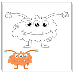 Fototapeta premium Coloring book for kids, cartoon monsters, aliens. Vector illustration on a white background