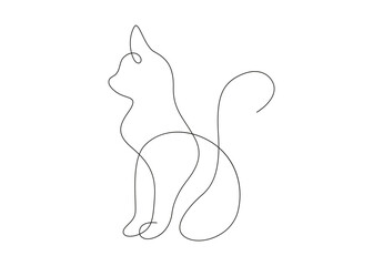 Silhouette of abstract cat in line drawing on white background. Pro vector.