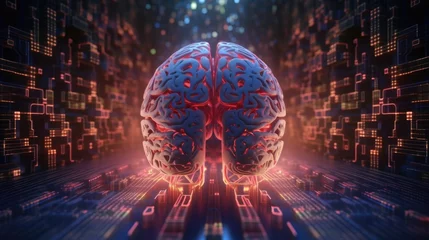 Deurstickers digital render of AI Brain - digital brain exchanging data © Dr.Söd