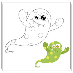 Coloring book for kids, cartoon monsters, aliens. Vector illustration on a white background