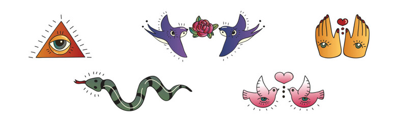 Old School Tattoo Elements and Symbols Vector Set