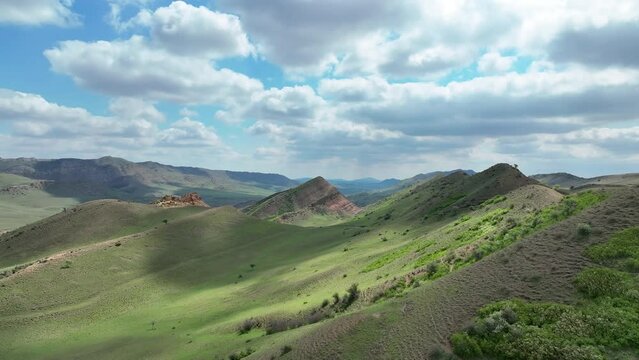 Mountain Green Slopes In Argali Valley Near Udabno, Georgia. - aerial
