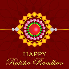 Happy Raksha Bandhan Vector Illustration Hand Draw Creative Design Red Background Rakshasutra with typography