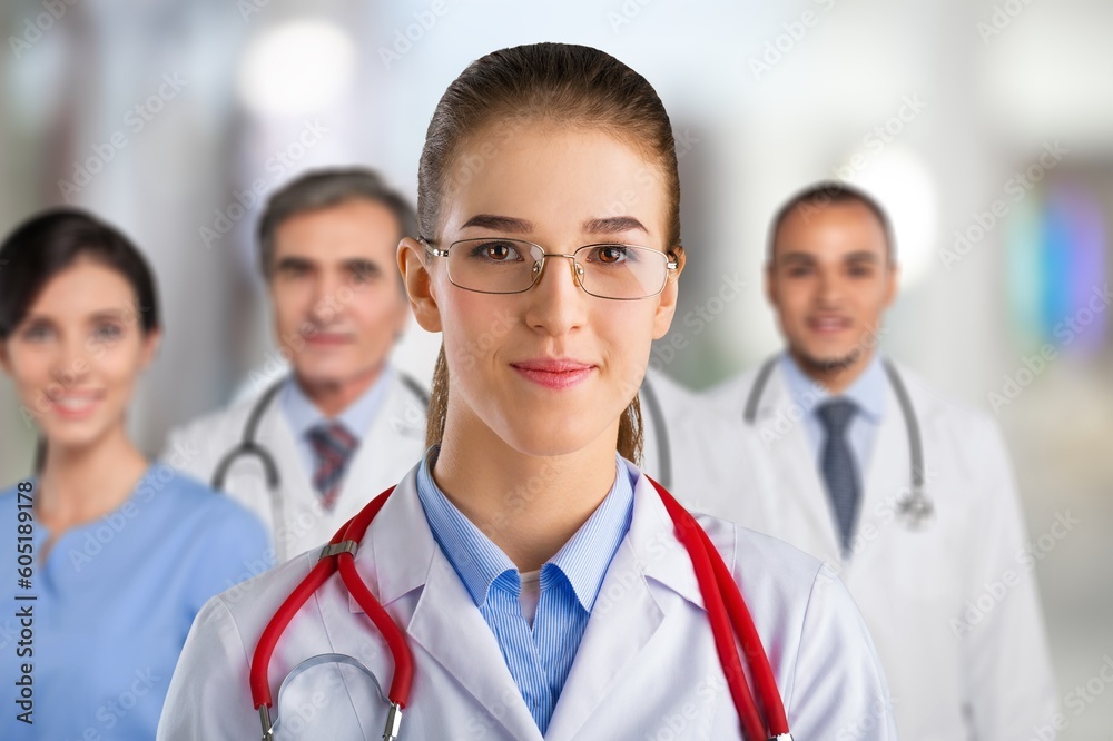 Wall mural Portrait of smiling medical nurse looking at camera.