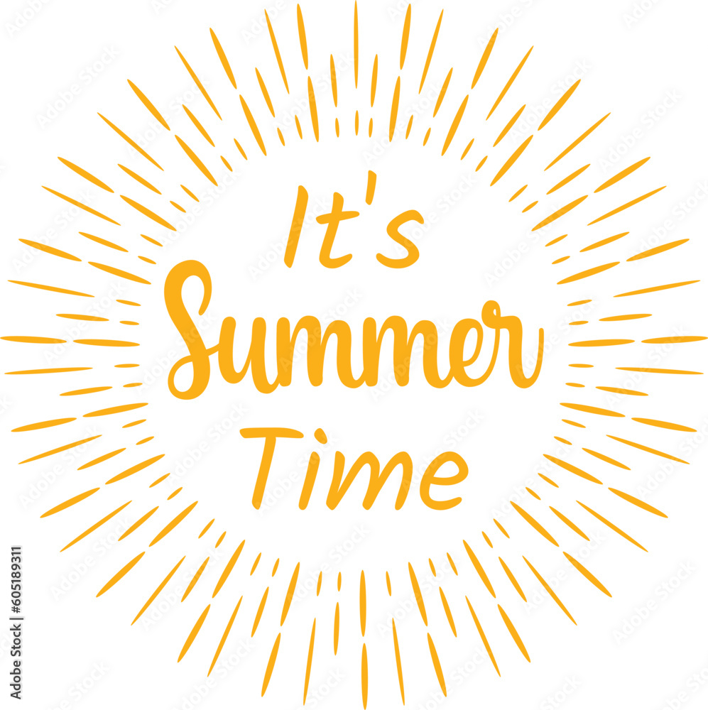 Fototapete it's summer time vector lettering with sun icon, vector illustration isolated on white. zip file con