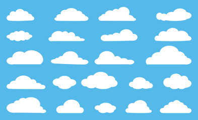 White icon clouds set cartoon illustrations,  on blue background