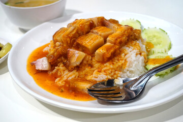 Crispy pork with sweet stew sauce with rice, Chinese cuisine