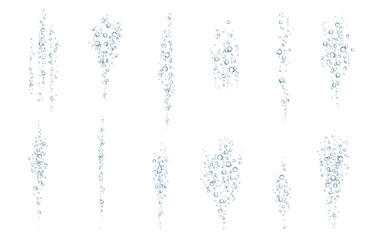 Oxygen air bubbles  flow  in water on white  background.