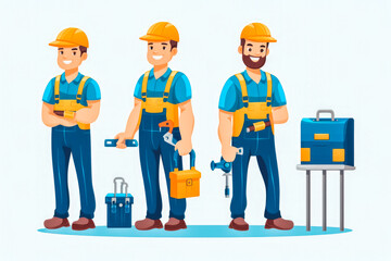 Worker service man plumber or electric technician with helmet posing with equipment. Generative AI
