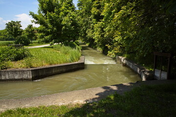 Fototapeta na wymiar Creek Mühlbach in Akademiepark, Wiener Neustadt, Lower Austria, Austria, Europe, Central Europe 