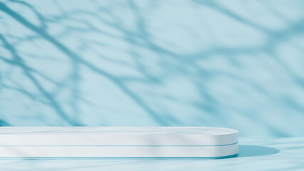 Blue background for product presentation with shadows and light. Empty geometric podium. Mockup for the presentation of cosmetics. Minimal scene for product demonstration.