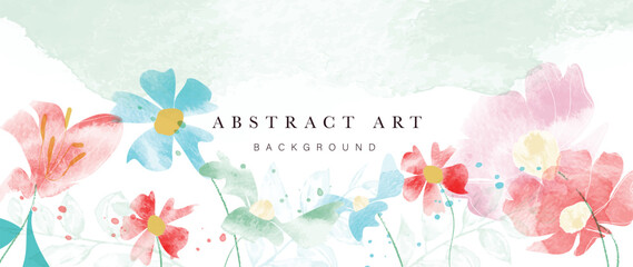 Fototapeta na wymiar Abstract floral art background vector. Botanical watercolor hand drawn flowers paint brush line art. Design illustration for wallpaper, banner, print, poster, cover, greeting and invitation card.