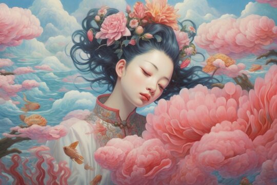 極楽の天女と蓮の花：AI作品 Stock Illustration | Adobe Stock