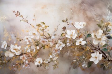 Spring flowers in the marble background. Generative AI.