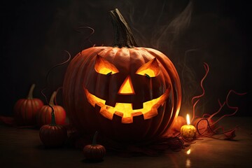 Halloween jack o lantern pumpkin. Generative AI.