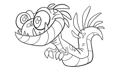 Illustration for coloring page and icon , cartoon style. A cute adorable creepy little monster, thick lines. Isolated white background. Lineart cartoon.