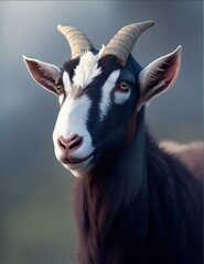 Portrait of black and white goat closeup photo -Generative Ai