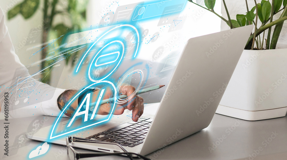 Poster artificial intelligence ai and crm software automation technology.business use ai smart technology s