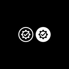  Gear with check mark outline vector icon. Symbol, logo illustration on black background