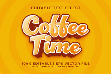 Coffee Time 3d Editable Text Effect Cartoon Style Premium Vector