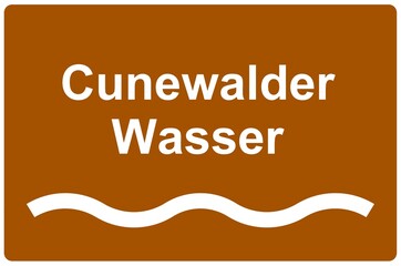 Illustration eines Flussnamenschildes des Flusses "Cunewalder Wasser"	