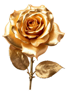 Golden rose with golden stem. Isolated on a transparent background. KI. 