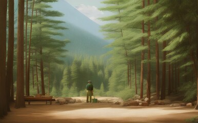a painting of a man standing in a forest - Generative AI