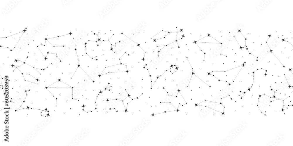 Wall mural seamless pattern of twelve zodiac signs of connected stars. trendy astrology seamless pattern. const