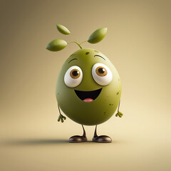 Cute Cartoon green olive fruit Character. Generative Ai