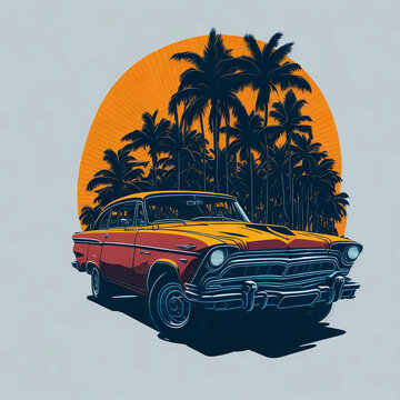 car with palm trees