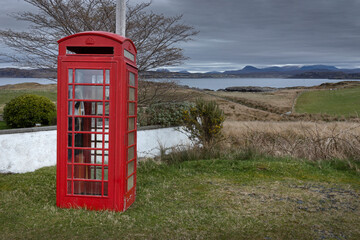 Red telephone boot at Firemore. Loch Ewe. Poolewe. Gairloch. Scottish Highlands. Westcoast Scotland. Am Faithir Mor. The big shore land. 