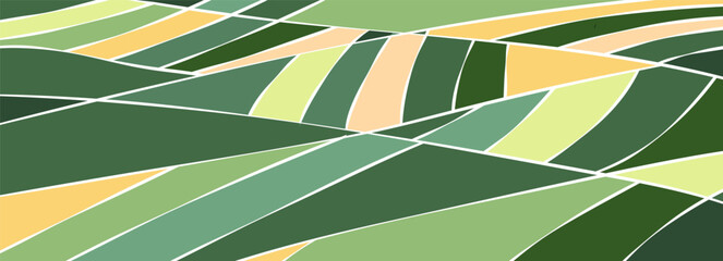 Abstract agriculture field or farm card banner background. Vineyard valley pattern, countryside landscape, eco horizontal panorama template. Nature backdrop, organic green webpage header layout design © Maria Petrish
