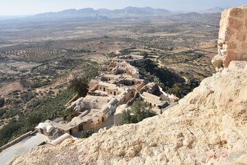 Wide Aerial View of Old Abandoned Village at Takrouna, Tunisia